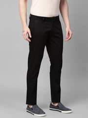 Genips Men's Black Cotton Stretch Caribbean Slim Fit Self Design Trousers