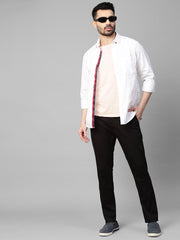 Genips Men's Black Cotton Stretch Caribbean Slim Fit Self Design Trousers