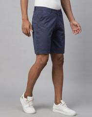 Dark Blue Cotton Lycra Slim Fit Shorts