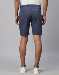 Dark Blue Cotton Lycra Slim Fit Shorts