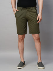 Green Cotton Lycra Slim Fit Shorts
