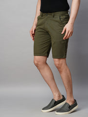 Green Cotton Lycra Slim Fit Shorts