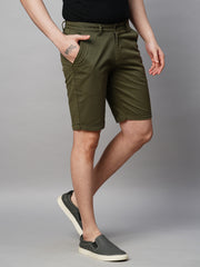 Green Cotton Lycra Slim Fit Shorts