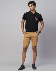 Khakhi Cotton Lycra Slim Fit Shorts
