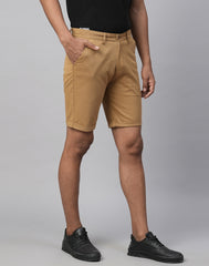 Khakhi Cotton Lycra Slim Fit Shorts