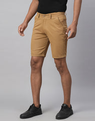Genips Men'S Khakhi Cotton Lycra Slim Fit Shorts