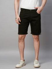 Bottle Green Cotton Lycra Slim Fit Shorts