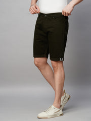 Bottle Green Cotton Lycra Slim Fit Shorts