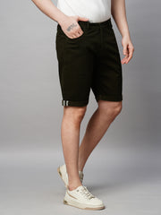Bottle Green Cotton Lycra Slim Fit Shorts
