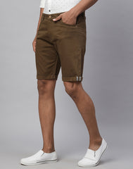 Dark Khakhi Cotton Lycra Slim Fit Shorts