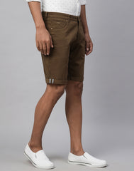 Genips Men'S Dark Khakhi Cotton Lycra Slim Fit Shorts