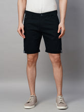 Navy Blue Cotton Lycra Slim Fit Shorts