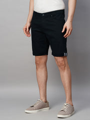 Navy Blue Cotton Lycra Slim Fit Shorts