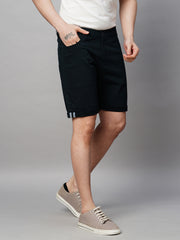 Navy Blue Cotton Lycra Slim Fit Shorts