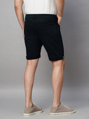 Navy Blue Cotton Lycra Slim Fit Shorts