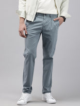 Blue Slim Fit Cotton Casual Trousers with 5 Pockets
