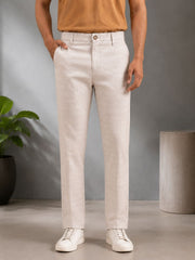 GENIPS Men's Checked Relaxed Fit Cotton Trousers - Mid-Rise 4 Pocket Pants