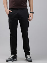 Men Black Cotton Stretchable Caribbean Fit Mid-Rise Solid Casual Trousers