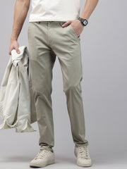 Men Mint Cotton Stretchable Caribbean Fit Mid-Rise Solid Casual Trousers