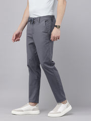 Men's Blue Cotton Caribbean Slim Fit Stripes Printed 4 Pocket Cross Pocket Trouser