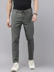 Grey Cotton Slim Fit Striped Trouser - 4 Pocket Style