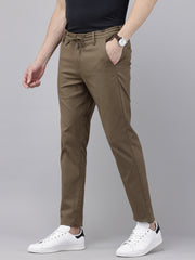 Khaki Cotton Slim Fit Striped Trouser - 4 Pocket Style