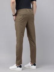 Men's Khaki Cotton Caribbean Slim Fit Stripes Printed 4 Pocket Cross Pocket Trouser