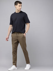 Khaki Cotton Slim Fit Striped Trouser - 4 Pocket Style