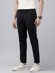 Black Slim Fit Cotton Casual Trousers with 5 Pockets