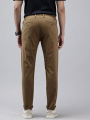 Men's Brown Striped Cotton Slim Fit Casual 4 Pockets Trouser