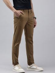 Men's Brown Striped Cotton Slim Fit Casual 4 Pockets Trouser