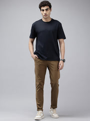 Men's Brown Striped Cotton Slim Fit Casual 4 Pockets Trouser