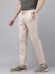 Beige Cotton Slim Fit Checked Trouser - 4 Pocket Travel Pants