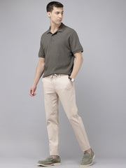 Beige Cotton Slim Fit Checked Trouser - 4 Pocket Travel Pants