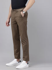 Men's Dark Brown Cotton Caribbean Slim Fit Solid 5 Pocket Cross Pocket Trouser