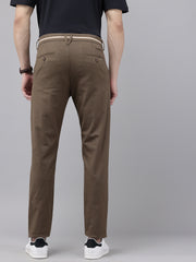 Men's Dark Brown Cotton Caribbean Slim Fit Solid 5 Pocket Cross Pocket Trouser