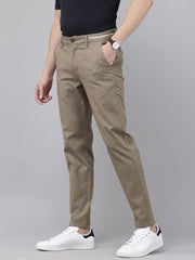 Men's Light Brown Cotton Caribbean Slim Fit Solid 5 Pocket Cross Pocket Trouser