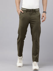 Men's Olive Cotton Caribbean Slim Fit Solid 5 Pocket Cross Pocket Trouser