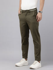 Men's Olive Cotton Caribbean Slim Fit Solid 5 Pocket Cross Pocket Trouser
