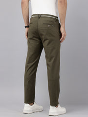 Men's Olive Cotton Caribbean Slim Fit Solid 5 Pocket Cross Pocket Trouser