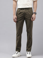 Green Slim Fit Cotton Casual Trousers with 5 Pockets