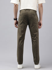 Green Slim Fit Cotton Casual Trousers with 5 Pockets