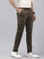 Green Slim Fit Cotton Casual Trousers with 5 Pockets
