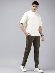 Green Slim Fit Cotton Casual Trousers with 5 Pockets