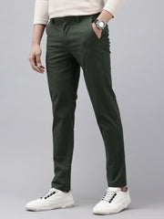 Green Slim Fit Cotton Casual Trousers with 5 Pockets