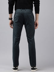 Navy Blue Slim Fit Cotton Casual Trousers with 5 Pockets