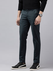 Navy Blue Slim Fit Cotton Casual Trousers with 5 Pockets
