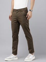 Men's Brown Cotton Caribbean Slim Fit Solid 5 Pocket Cross Pocket Trouser