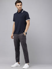 Caribbean Navy Blue Cotton Slim Fit Solid Trouser – 5 Pocket Style