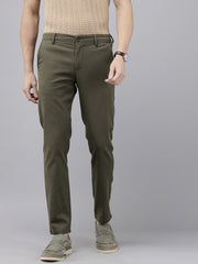 Caribbean Olive Cotton Slim Fit Solid Trouser – 5 Pocket Style